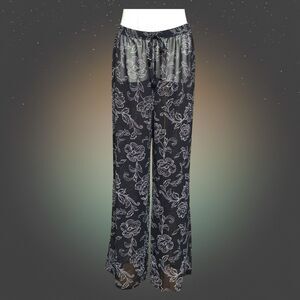 Jantzen S Sheer Wide Leg Pants Black Floral Boho Resort Beach Lounge